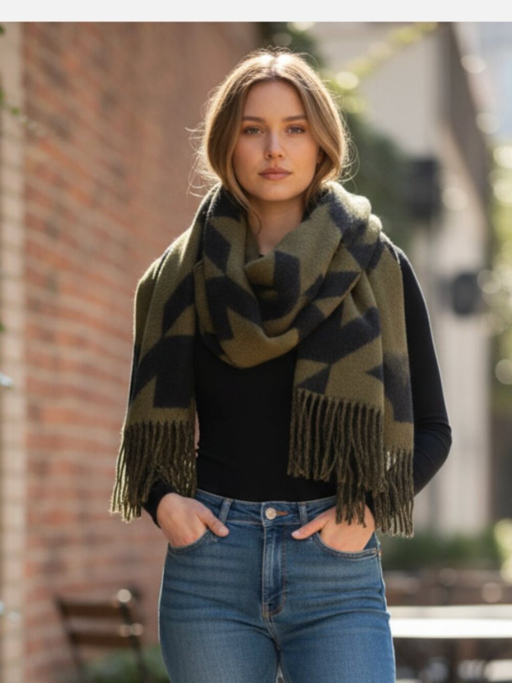 NWT AllSaints Toni Houndstooth Scarf One Size, NEO GREEN/BLACK MARL